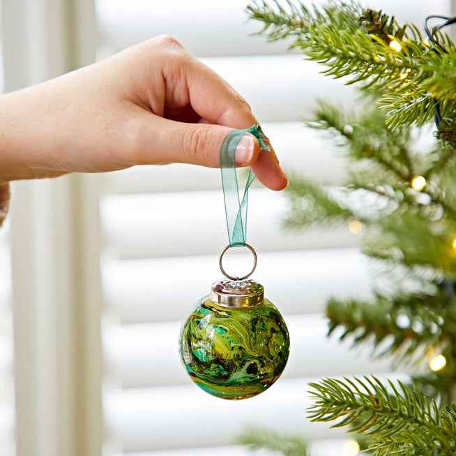 Fairtrade Hand-made Marbled Glass Baubles