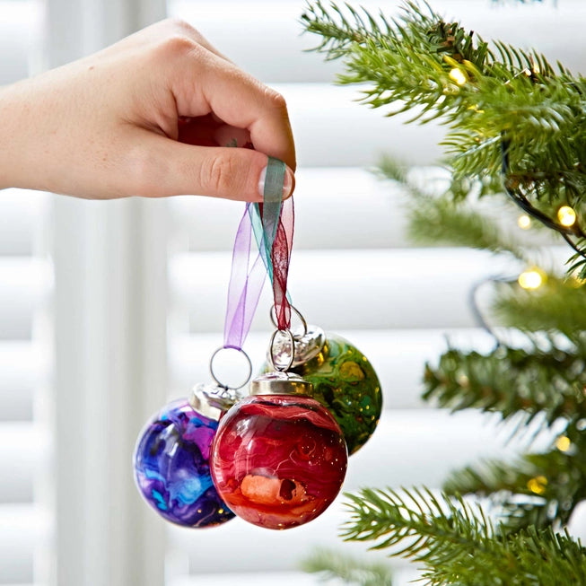 Fairtrade Hand-made Marbled Glass Baubles