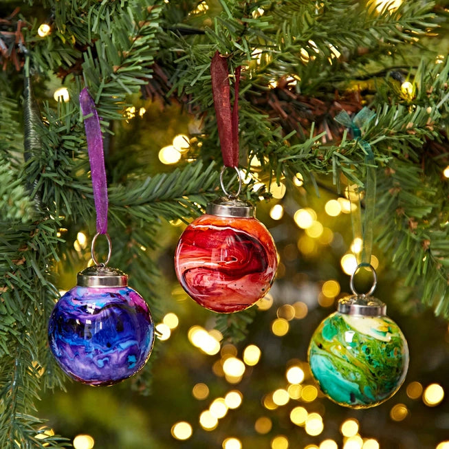 Fairtrade Hand-made Marbled Glass Baubles